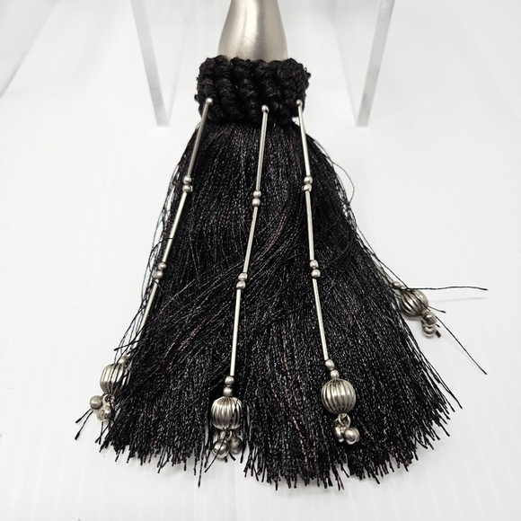 Tassel Curtain Tie Backs Black & Silver Beads Set of 2 Decorator Detail - Picture 7 of 12